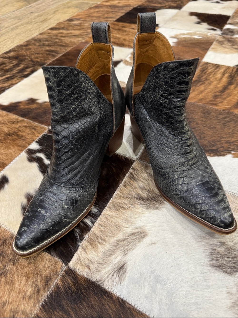 Nocona Micki Rattle Black Cowhide Western Ankle Boots